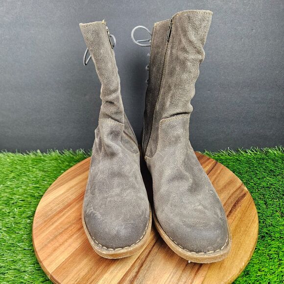 Born Shasta Women's Distressed 10 Grey Suede Zippered Lace Hiking Combat Boots - Picture 7 of 12